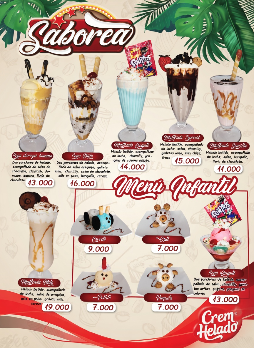 Malteadas y menú infantil